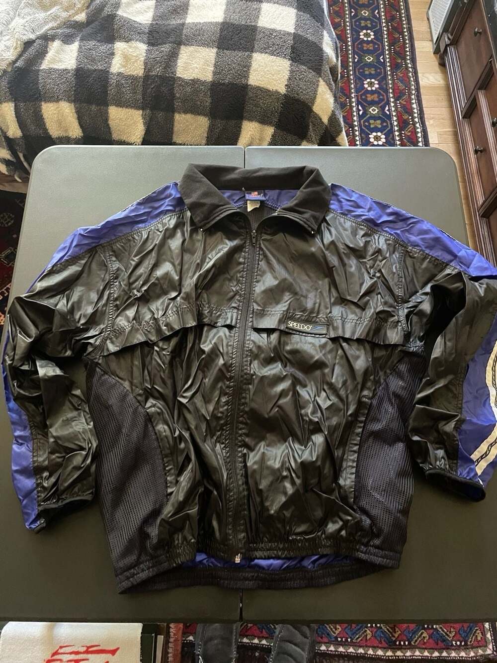 Vintage Speedoo Black and Blue Nylon Windbreaker Jacket Size L